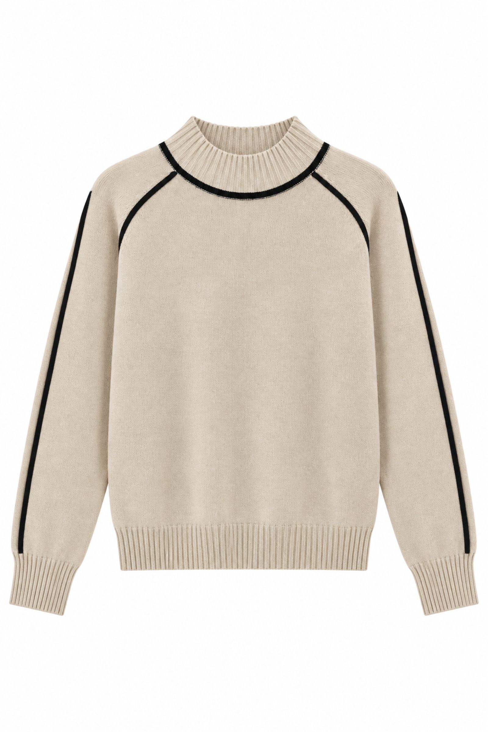 U100064-06_panna MAGLIA DOLCEVITA CON PROFILI A CONTRASTO - Beige, TU
