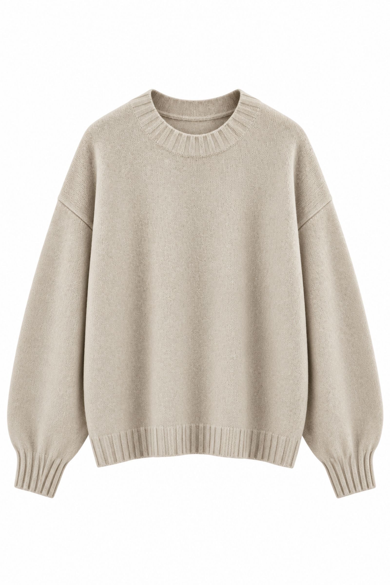U100076-06_BEIGE MAGLIA GIROCOLLO OVERSIZE - Beige, TU