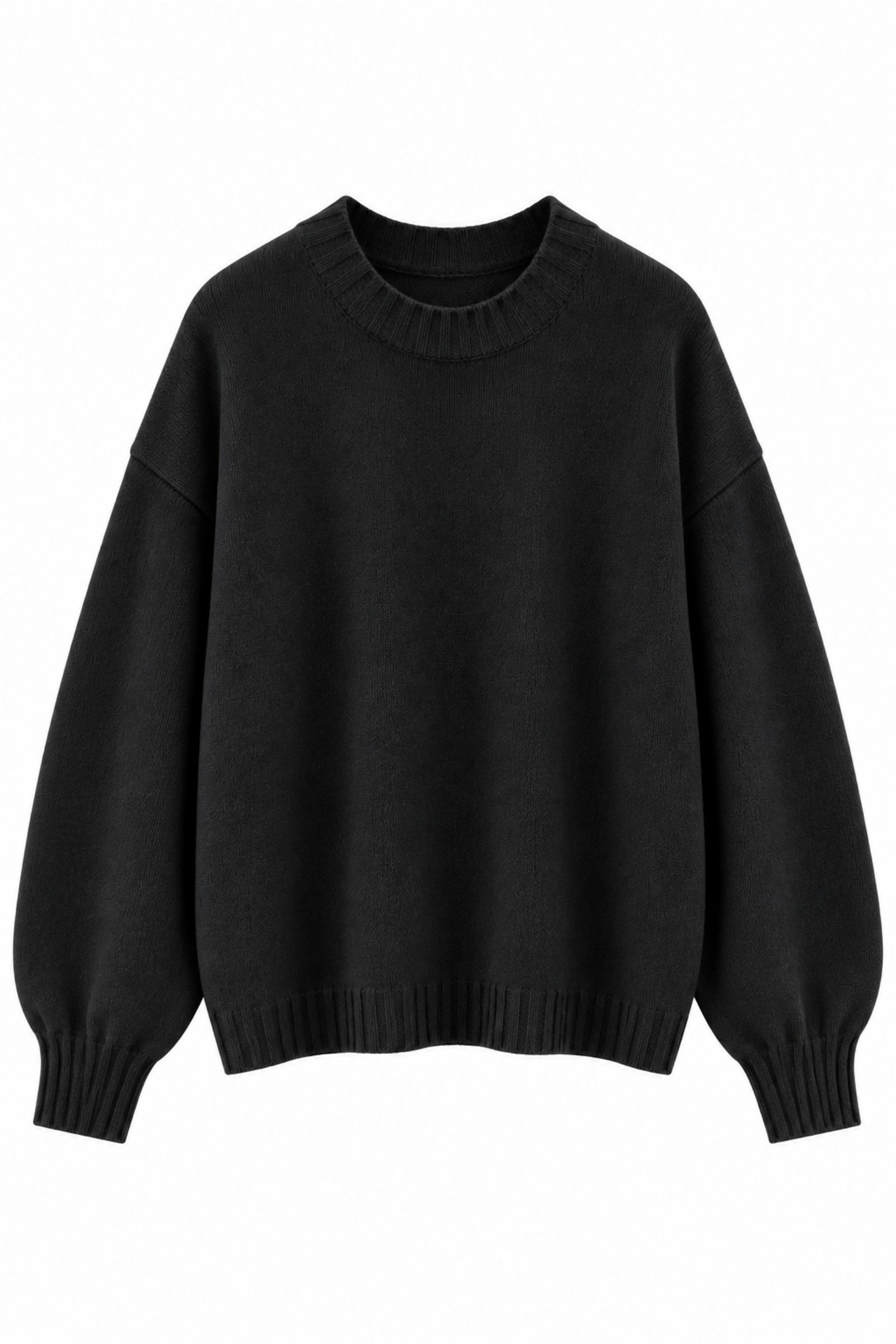 U100076-06_NERO MAGLIA GIROCOLLO OVERSIZE - Nero, TU