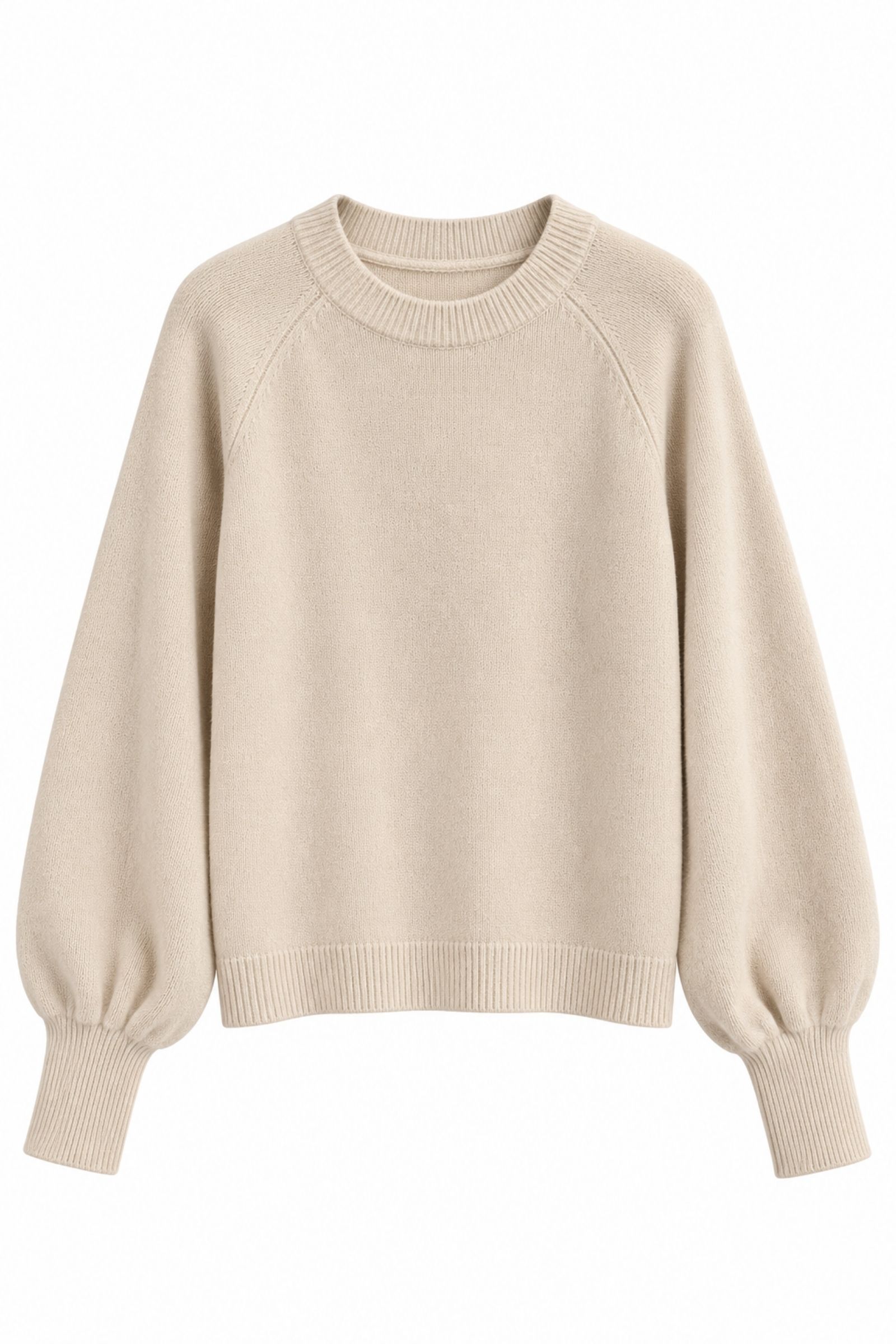 U100082-06_BEIGE MAGLIA GIROCOLLO CON MANICHE A PALLONCINO - Beige, TU