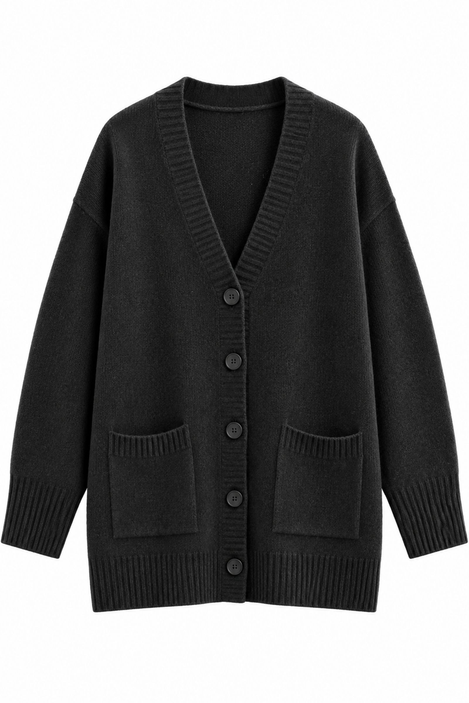 U100083-06_NERO CARDIGAN OVERSIZE CON TASCHE - Nero, TU