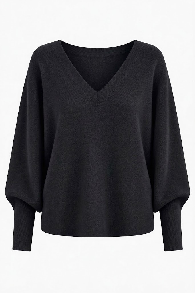 d0ef7974-a214-4999-ac00-ed0c98c571e1 MAGLIONE CON SCOLLO A V E MANICHE AMPIE - Nero, TU