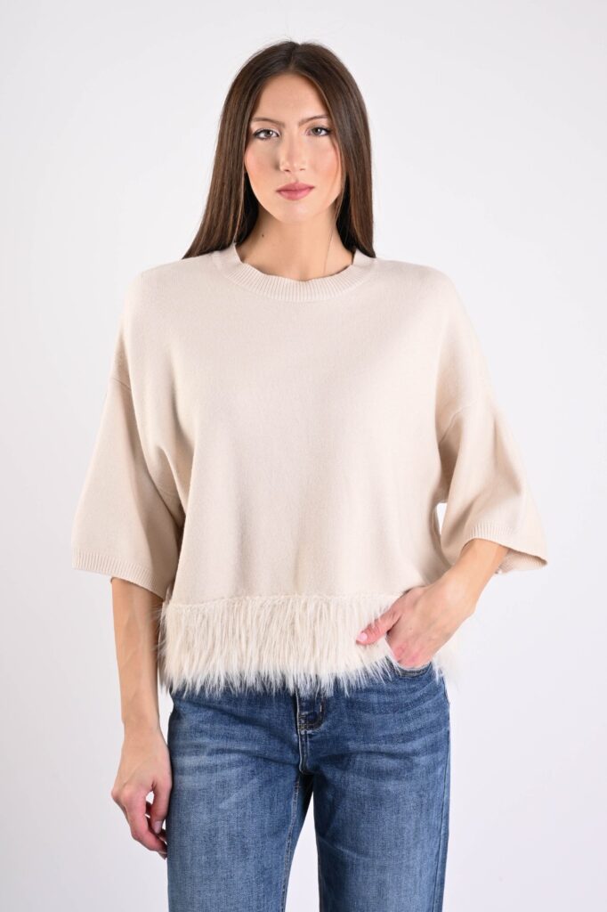 MAGLIA OVERSIZE CON BORDO EFFETTO PELLICCIA 