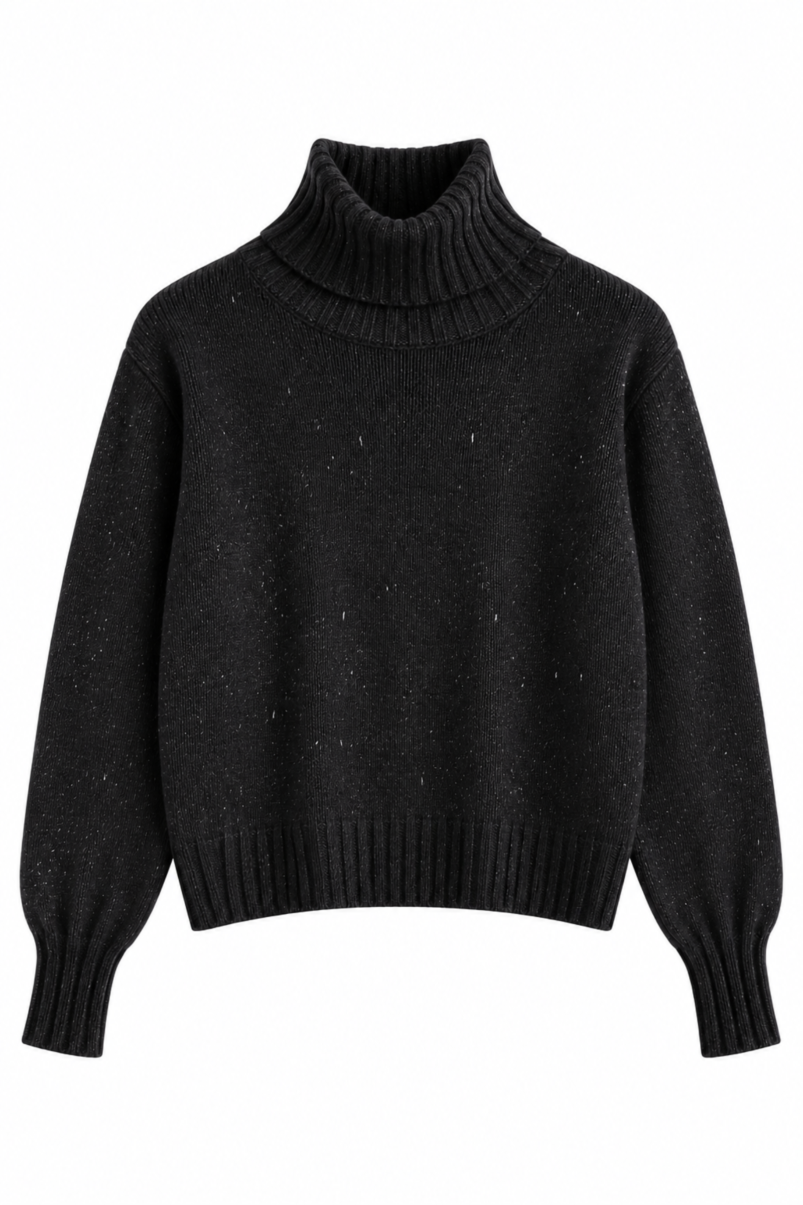AL26199-06_NERO MAGLIONCINO CON COLLO ALTO RISVOLTATO E FILI LUREX - Black, TU