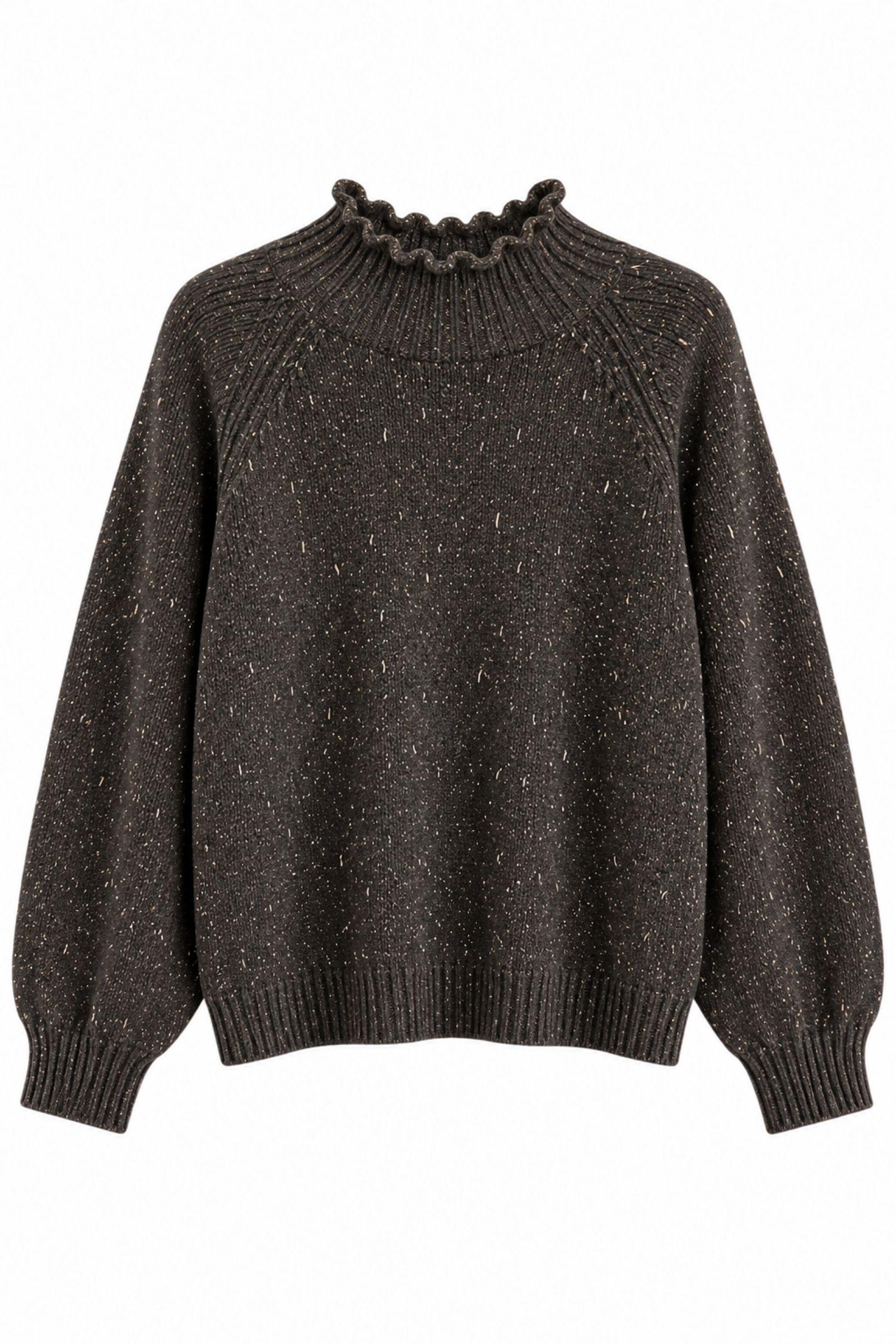 AL26206-06_NERO MAGLIONE GIROCOLLO CON DETTAGLI A COSTINE - Μαύρος, TU