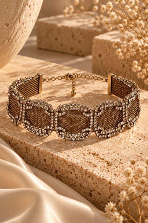 Alternative view of COLLANA CHOKER CON STRASS E MAGLIA METALLICA