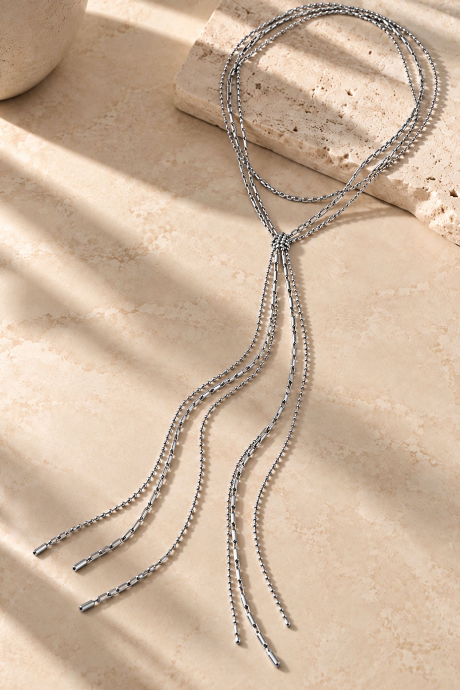 BI322-06_ARGENTO COLLANA LUNGA MULTIFILO DORATA CON PENDENTI A CASCATA - Ασήμι, TU