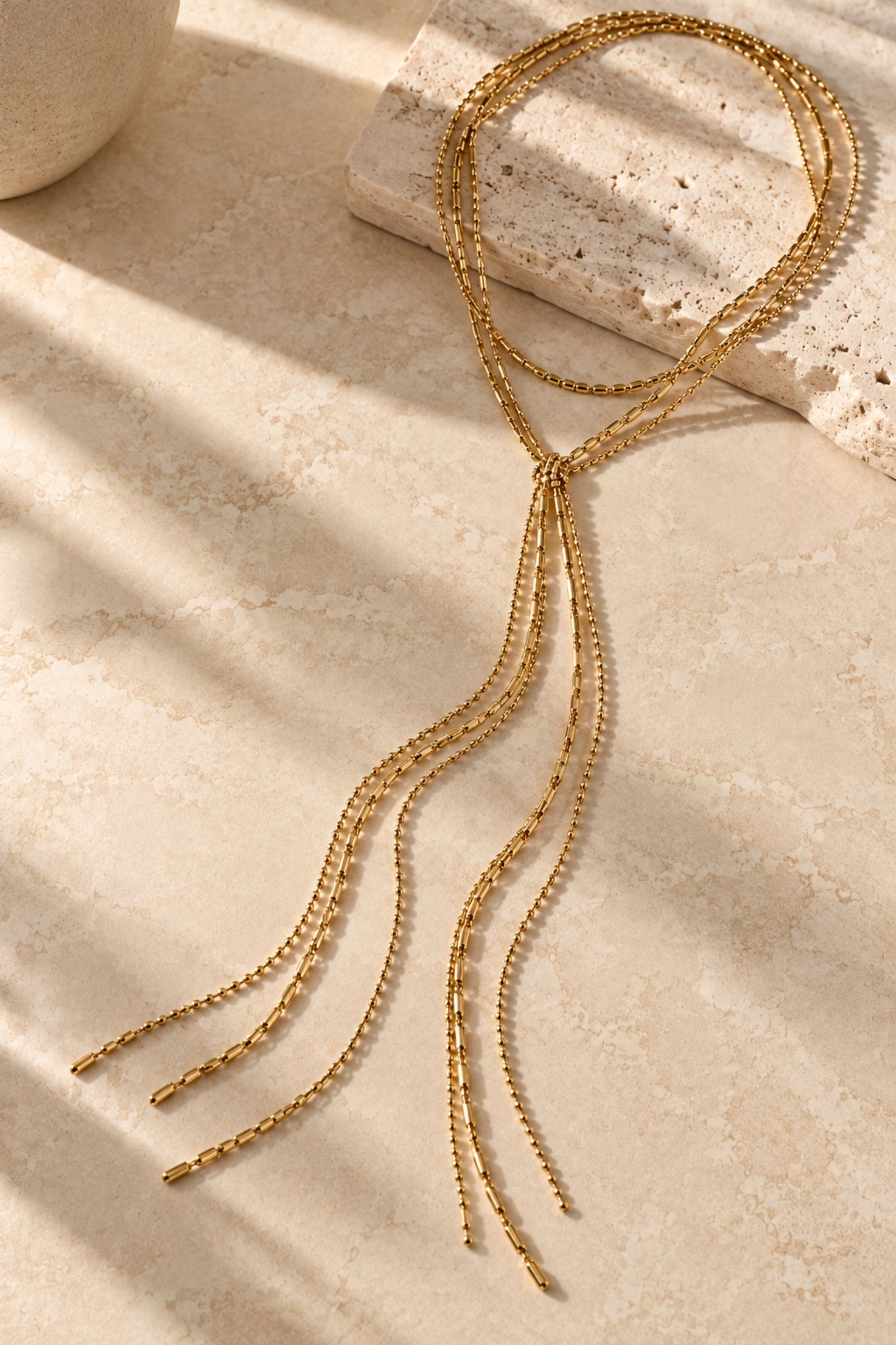 BI322-06_ORO COLLANA LUNGA MULTIFILO DORATA CON PENDENTI A CASCATA - Χρυσός, TU