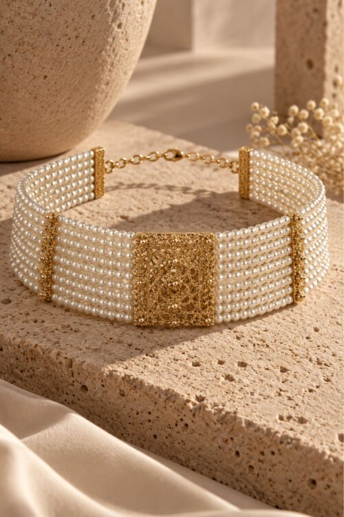 Alternative view of COLLANA CHOKER MULTIFILO CON PERLE E DETTAGLIO GIOIELLO