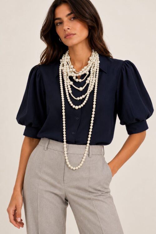 COLLANA LUNGA MULTIFILO CON PERLE
