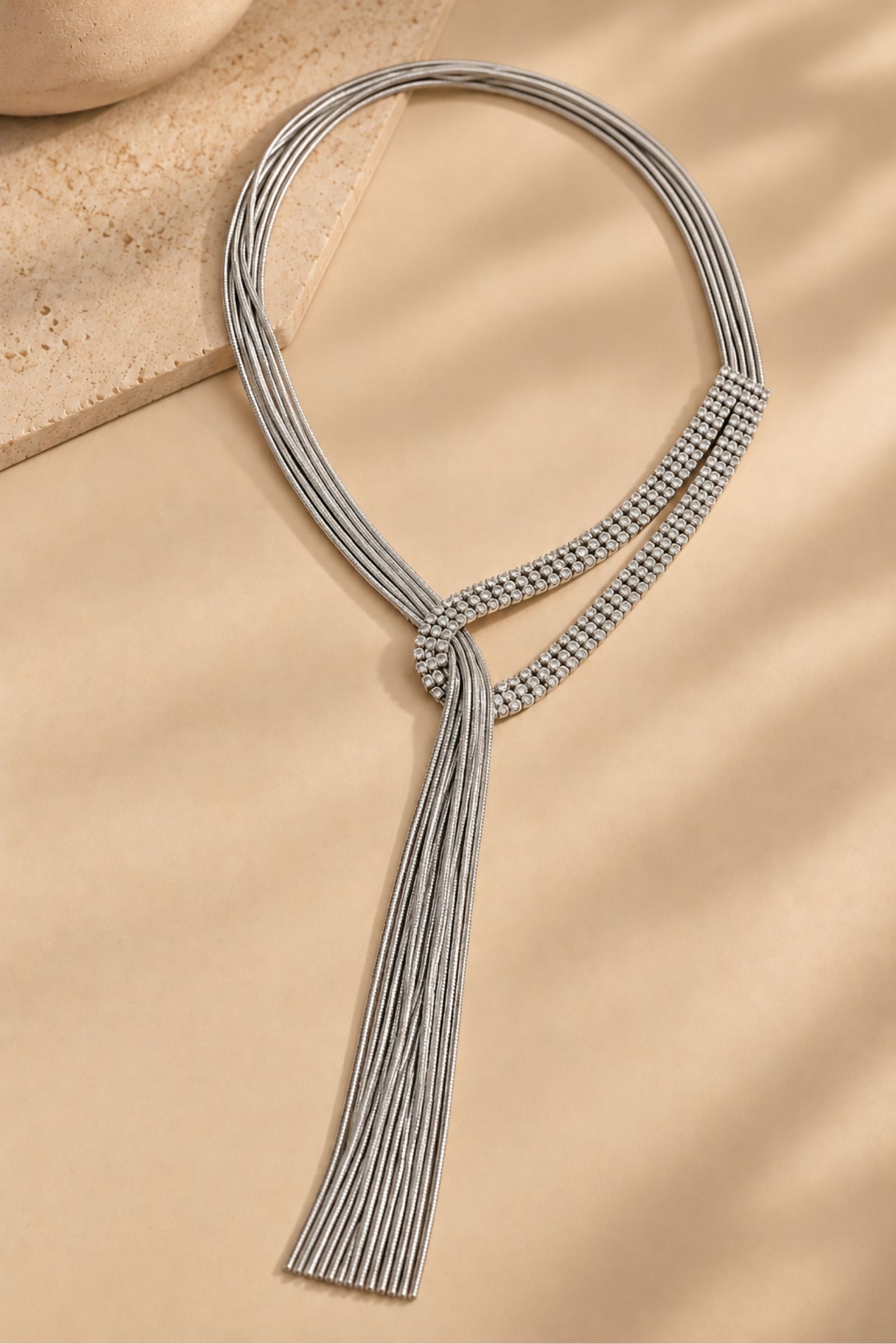 BI329-06_ARGENTO COLLANA MULTIFILO CON STRASS E PENDENTE A FRANGIA - Argento, TU