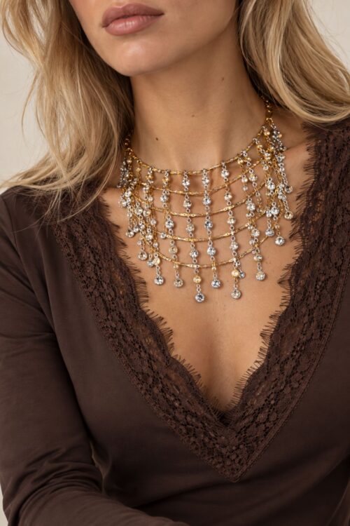 COLLANA A CASCATA CON STRASS PENDENTI