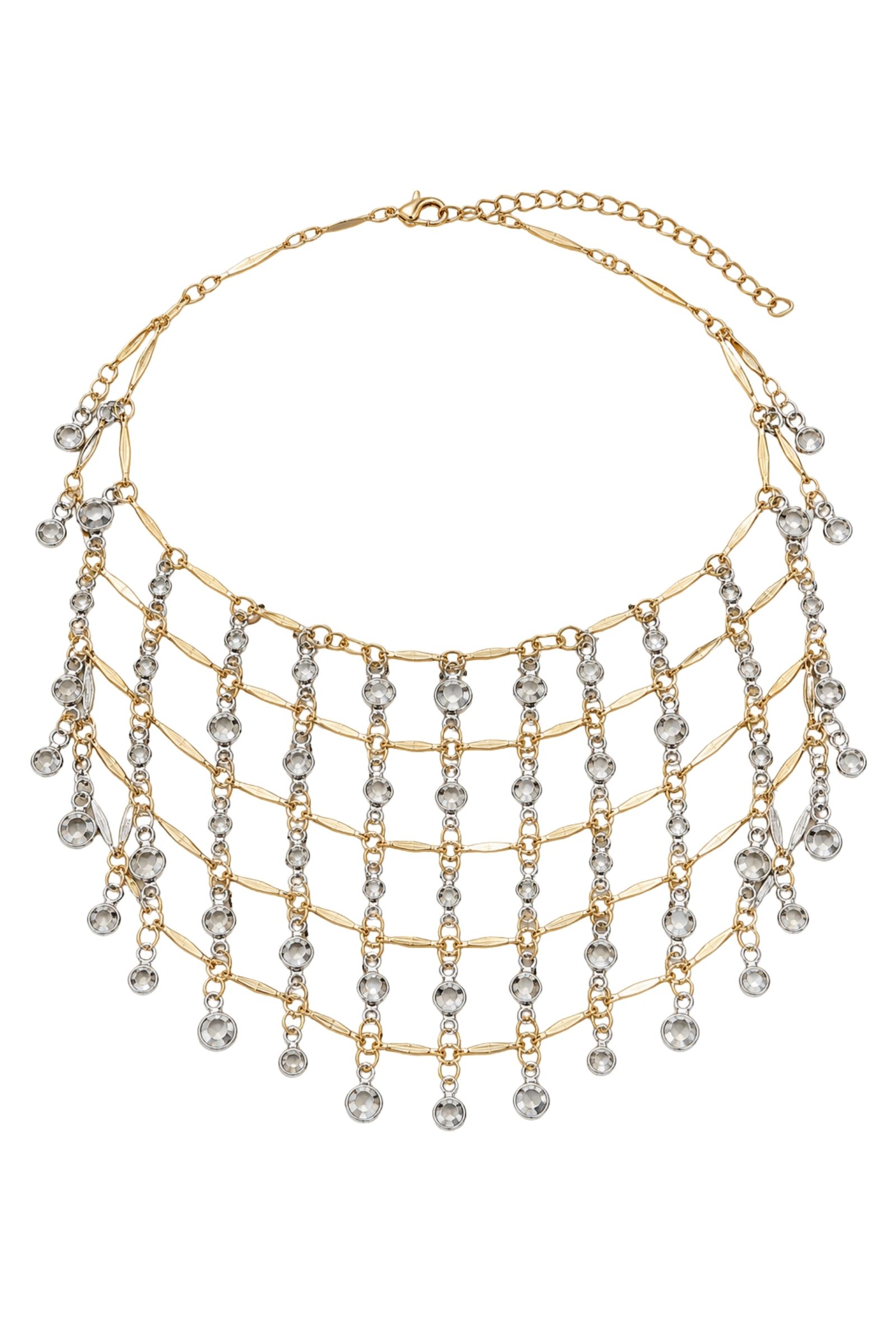 BI331-06_ORO COLLANA A CASCATA CON STRASS PENDENTI - Oro, TU