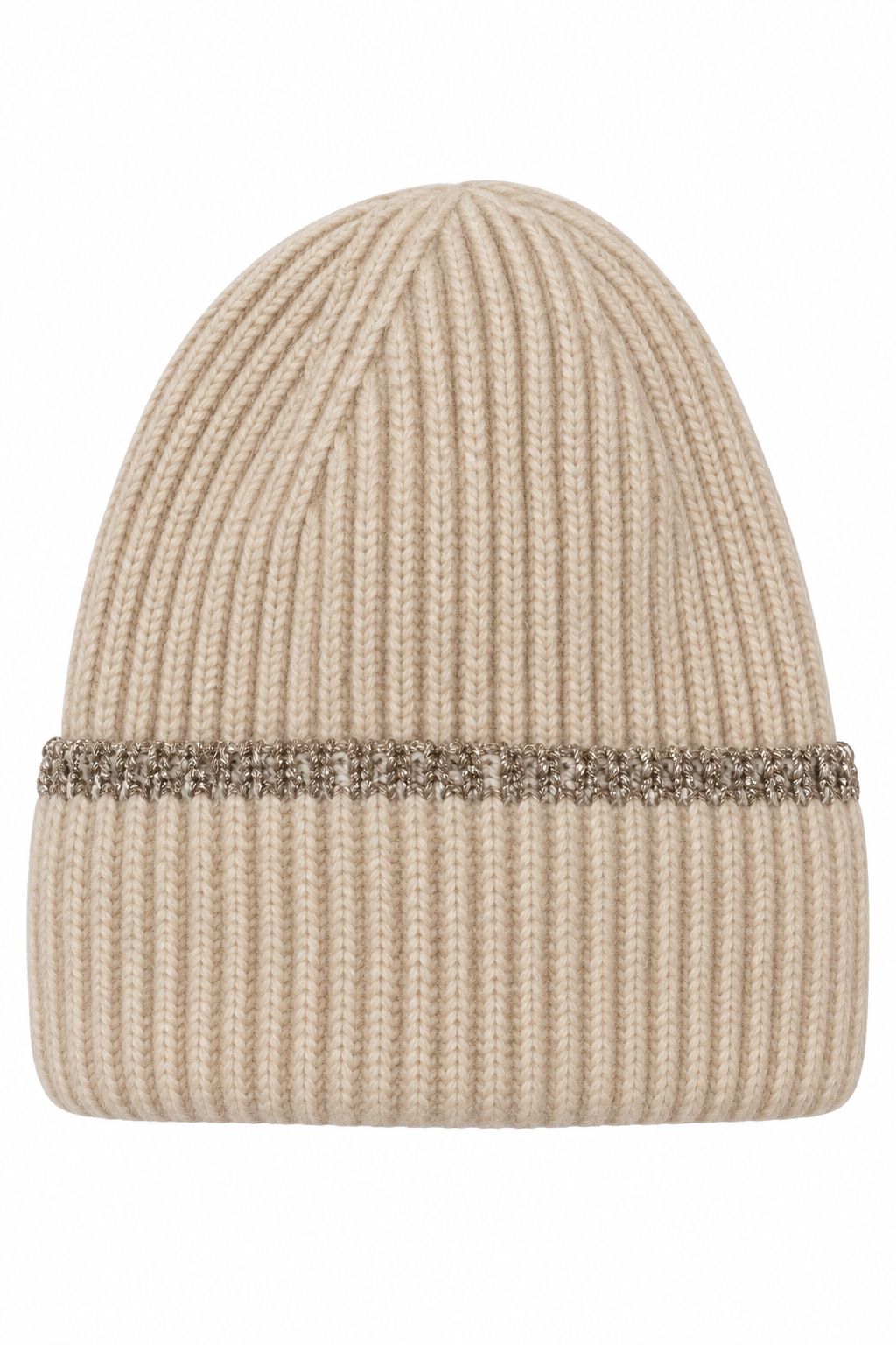 Berretto beige a coste con fascia brillante BERRETTO IN MAGLIA A COSTINE CON DETTAGLIO LUREX - Beige, TU