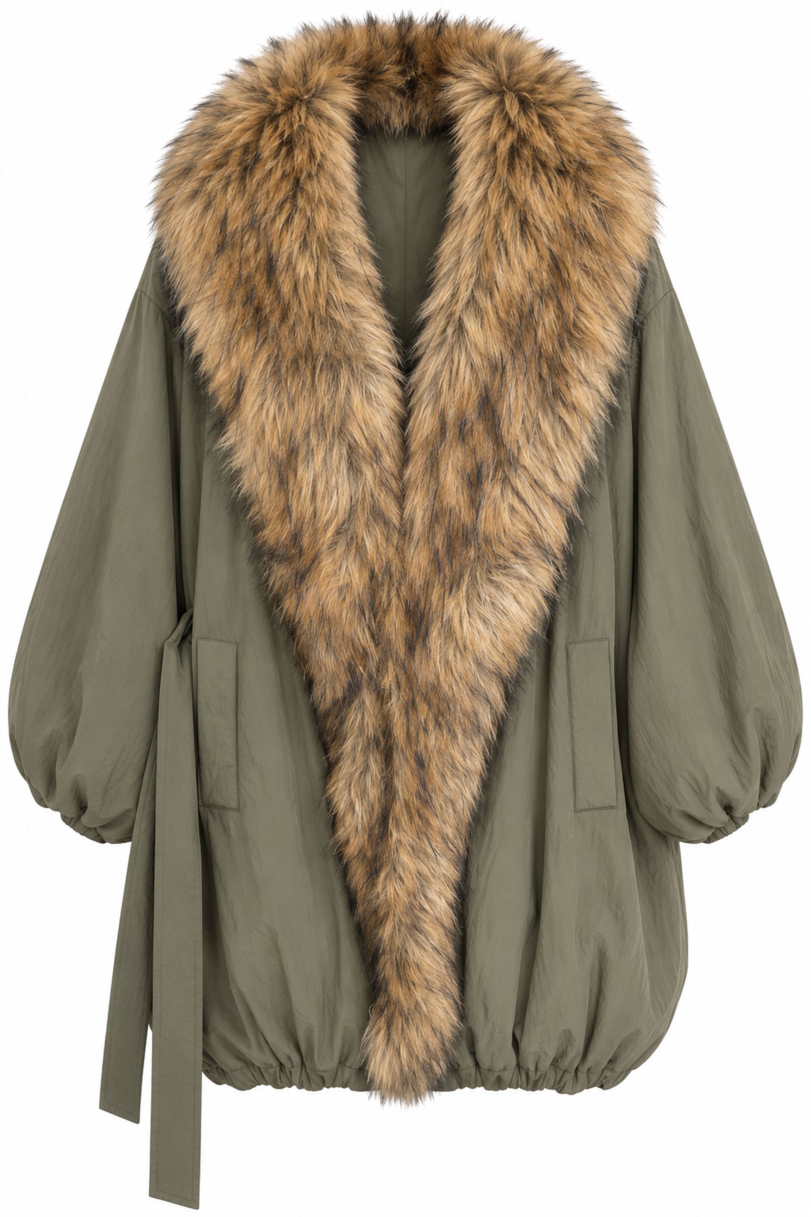 CAP187-06_MILITARE PIUMINO CON COLLO IN ECOPELLICCIA E MANICHE A PALLONCINO - Military, S