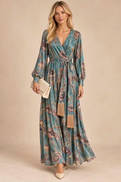 ABITO MIDI FANTASIA PAISLEY CON CINTURA