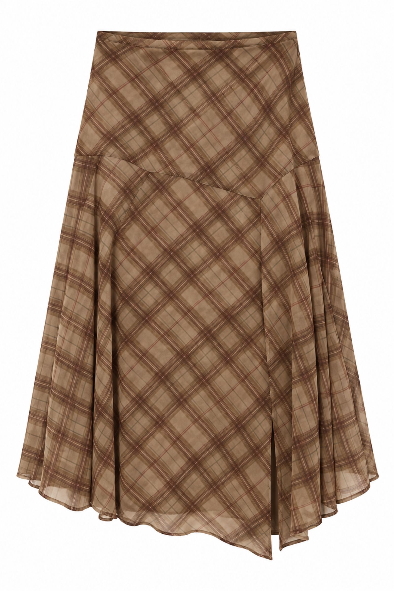 ESGA328-06_BEIGE GONNA MIDI A QUADRI ASIMMETRICA - Beige, S