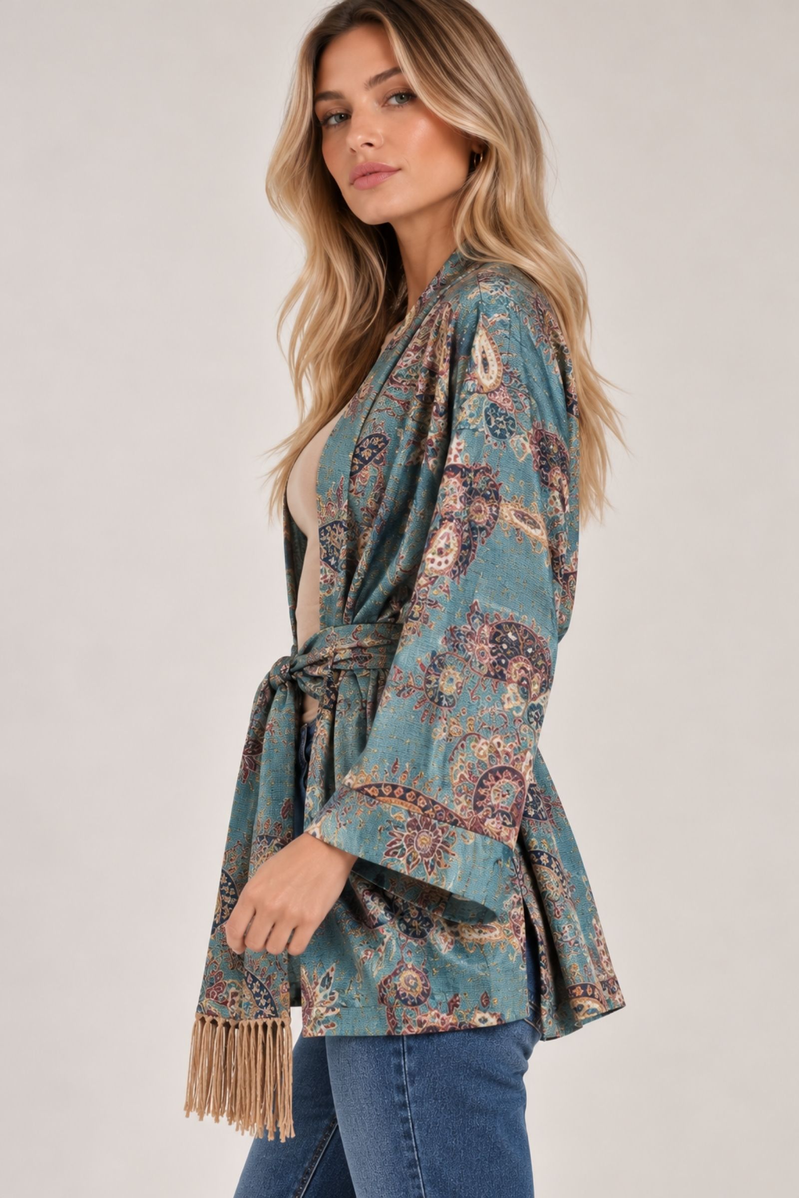GIACCA FANTASIA PAISLEY CON CINTURA - immagine 2