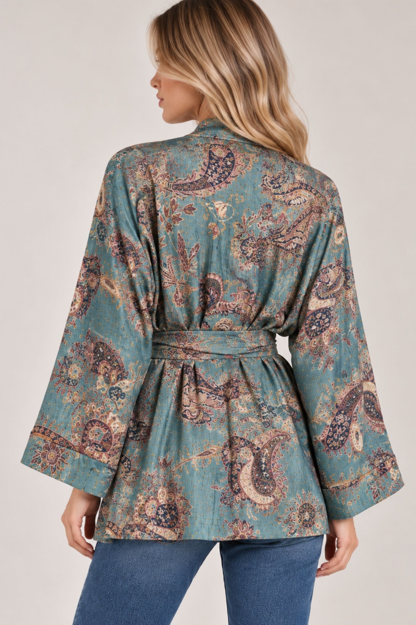 GIACCA FANTASIA PAISLEY CON CINTURA - immagine 3