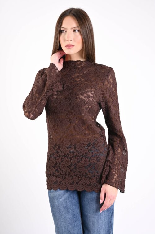 Alternative view of MAGLIA IN PIZZO FLOREALE CON MANICHE A CAMPANA