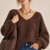 MAGLIONE DONNA SOFFICE CON SCOLLO A V E MANICHE AMPIE - immagine 2