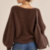MAGLIONE DONNA SOFFICE CON SCOLLO A V E MANICHE AMPIE - immagine 4