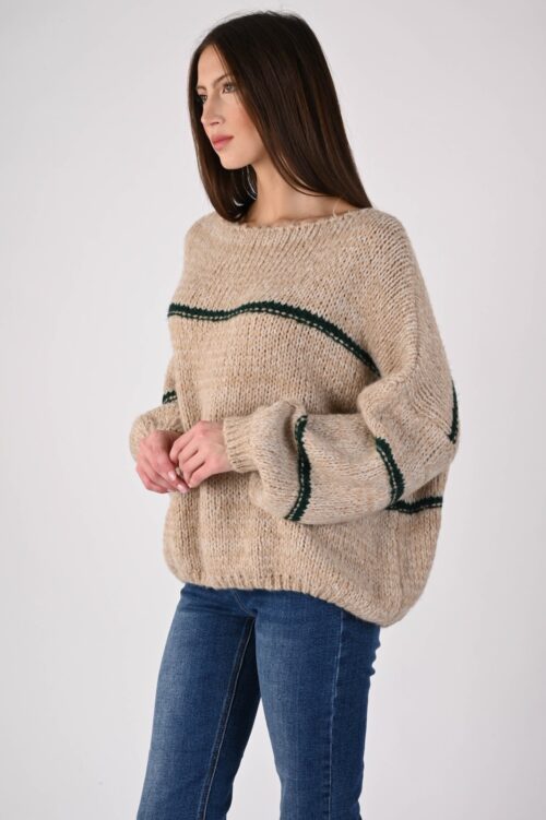 Alternative view of MAGLIONE OVERSIZE A RIGHE CON MANICHE AMPIE