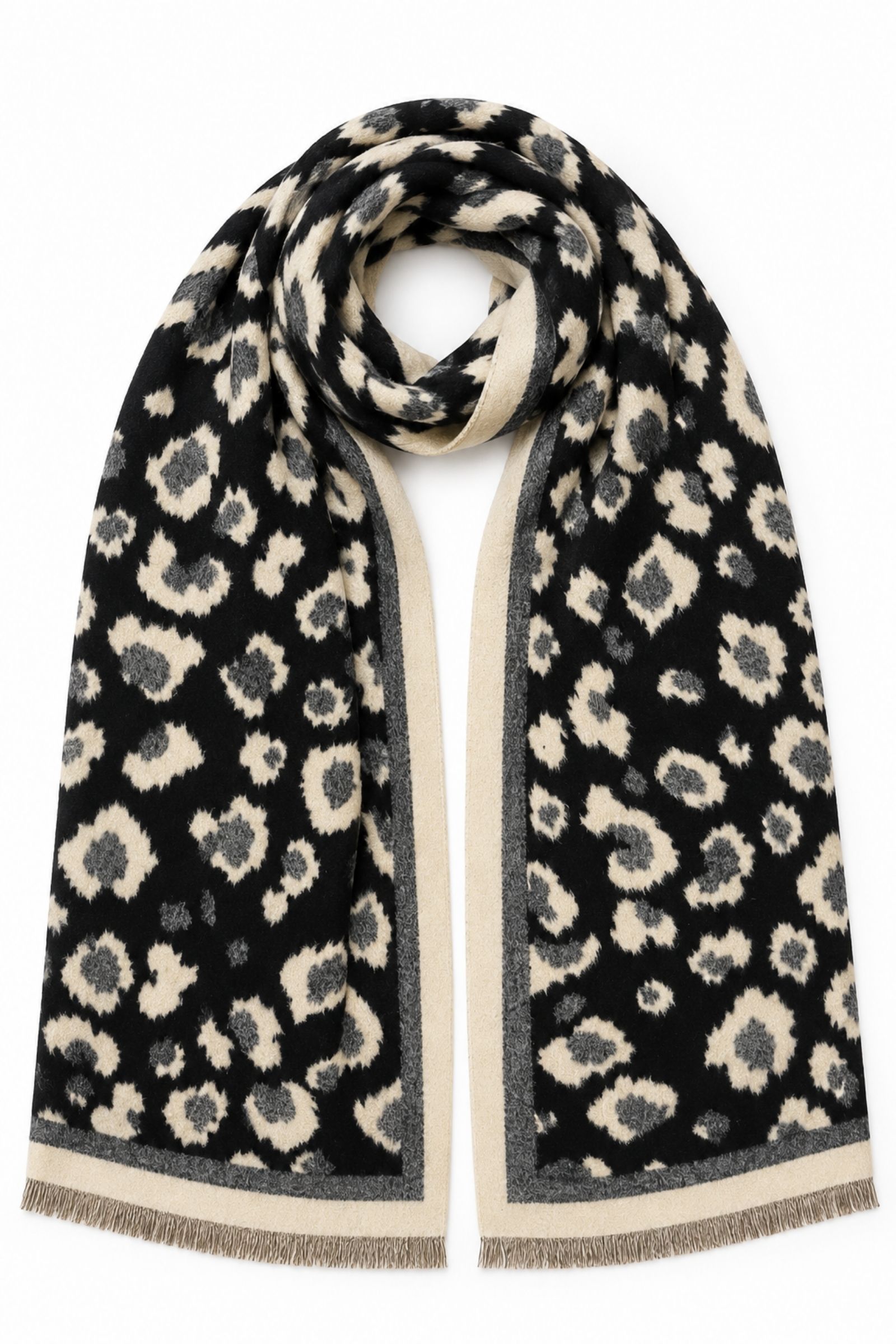 KYF6795-06_NERO SCIARPA MORBIDA CON FANTASIA ANIMALIER - Nero, TU