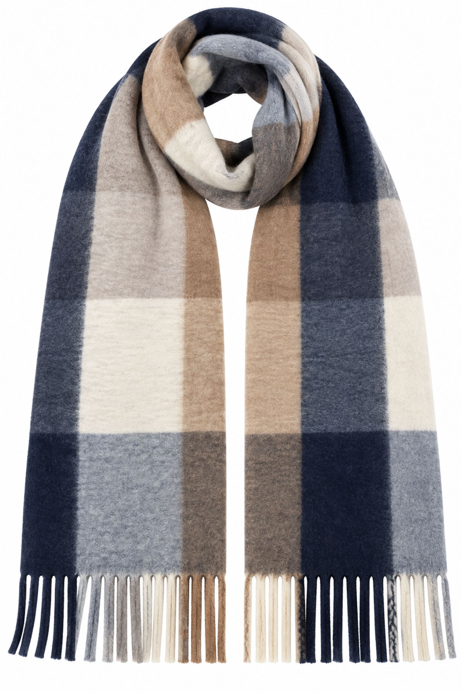 KYF6940-06_AZZURRO SCIARPA A BLOCCHI CON FRANGE - Azzurro, TU