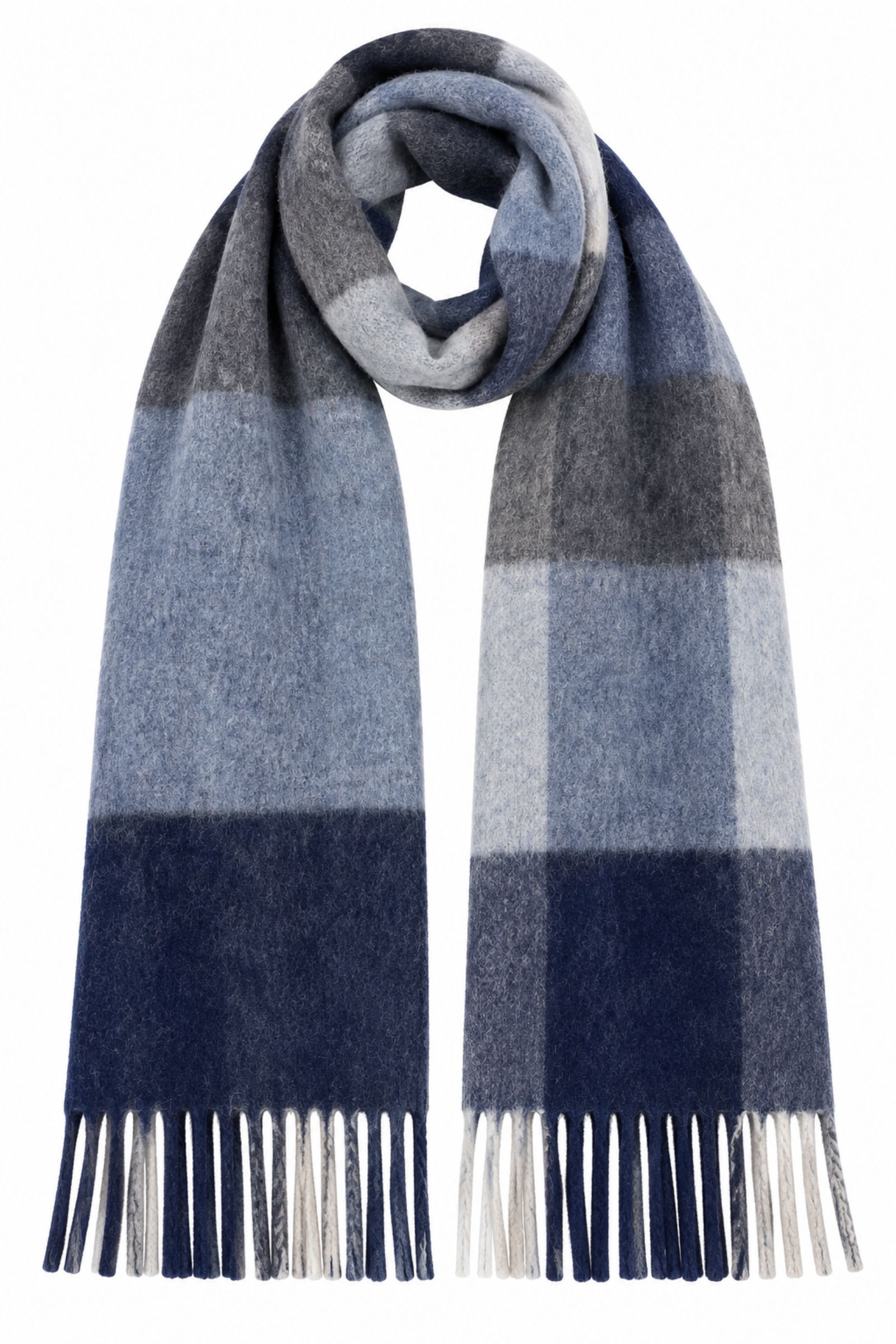 KYF6940-06_BLU SCIARPA A BLOCCHI CON FRANGE - Blu, TU