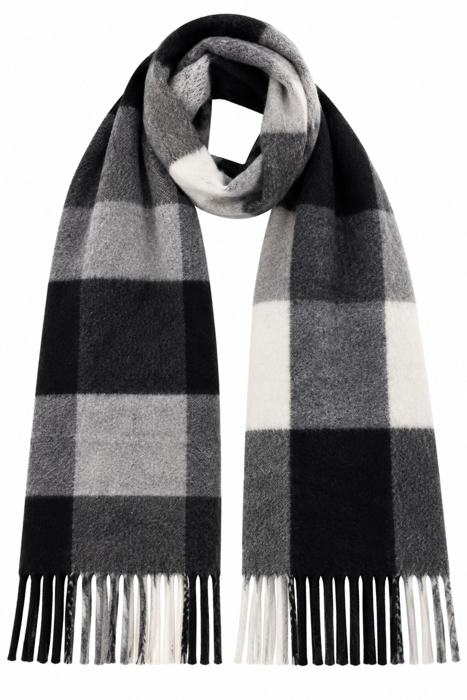 KYF6940-06_NERO SCIARPA A BLOCCHI CON FRANGE - Nero, TU