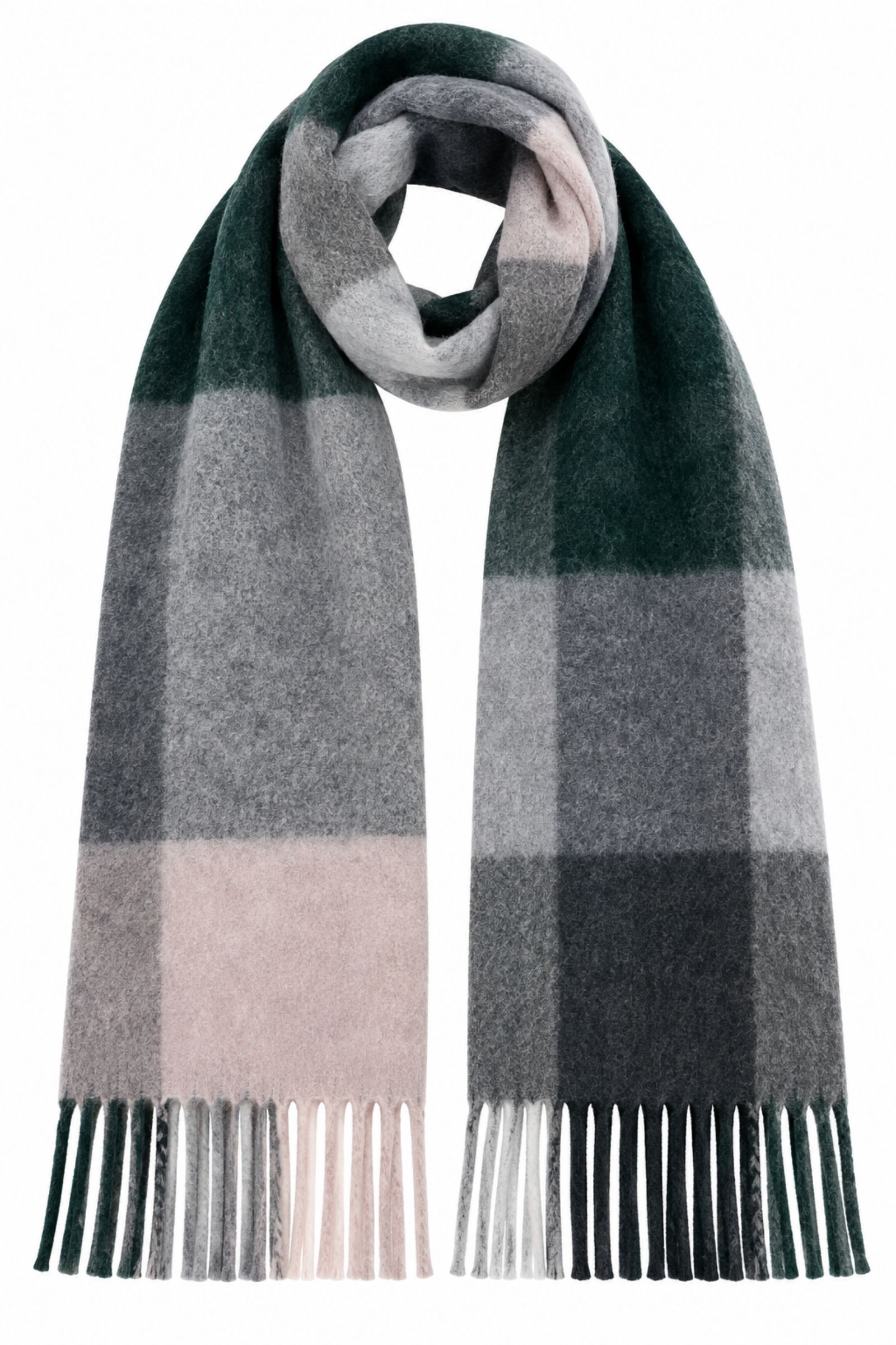 KYF6940-06_VERDE SCIARPA A BLOCCHI CON FRANGE - Verde, TU