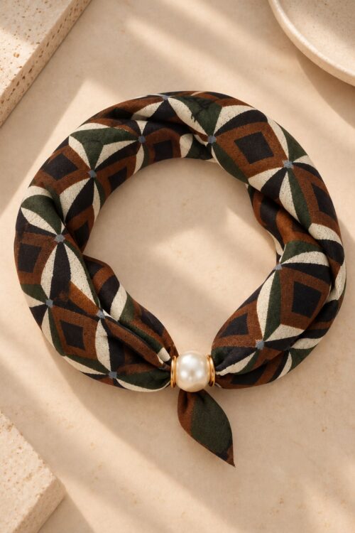 Alternative view of FOULARD FANTASIA GEOMETRICA CON DETTAGLIO PERLA