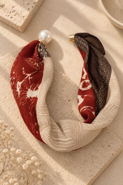 Alternative view of FOULARD FANTASIA CON DETTAGLIO PERLA