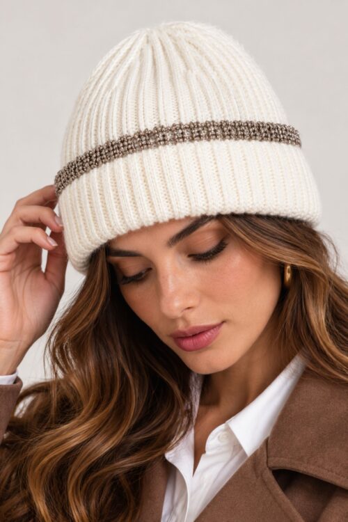 BERRETTO IN MAGLIA A COSTINE CON DETTAGLIO LUREX