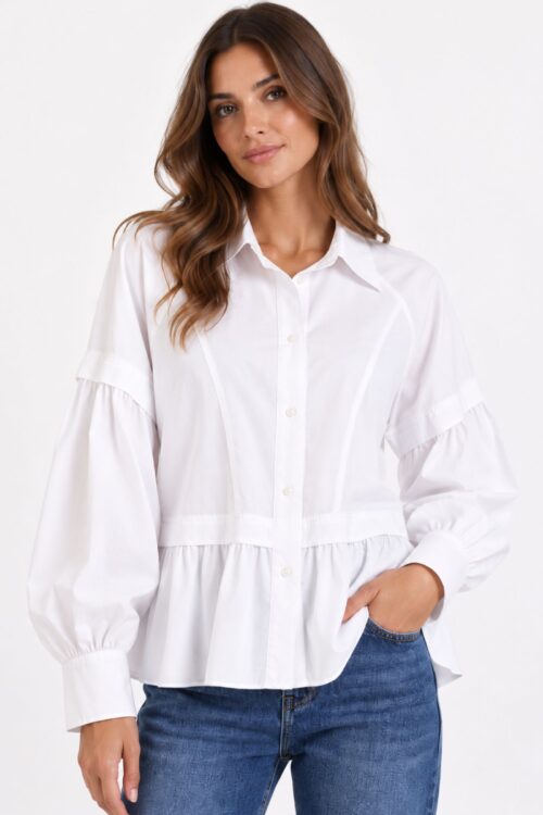 CAMICIA SVASATA CON MANICHE A SBUFFO E BALZA