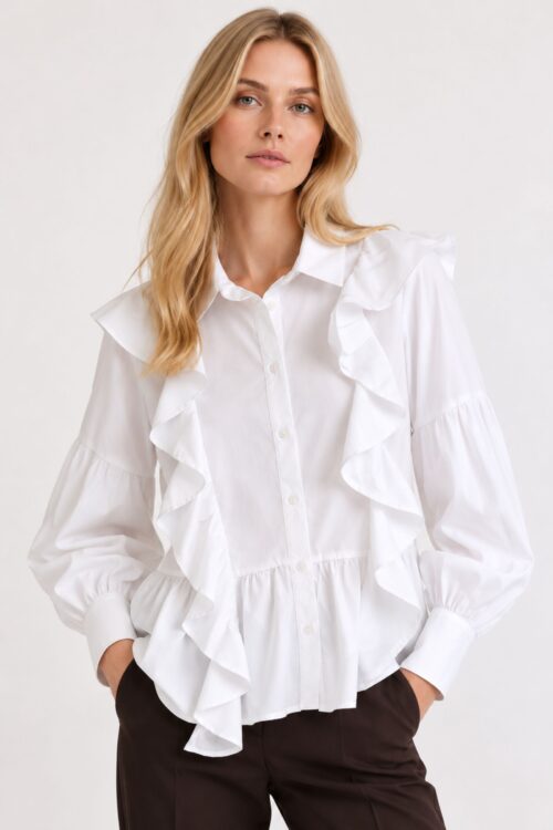 CAMICIA CON ROUCHES E BALZA SUL FONDO