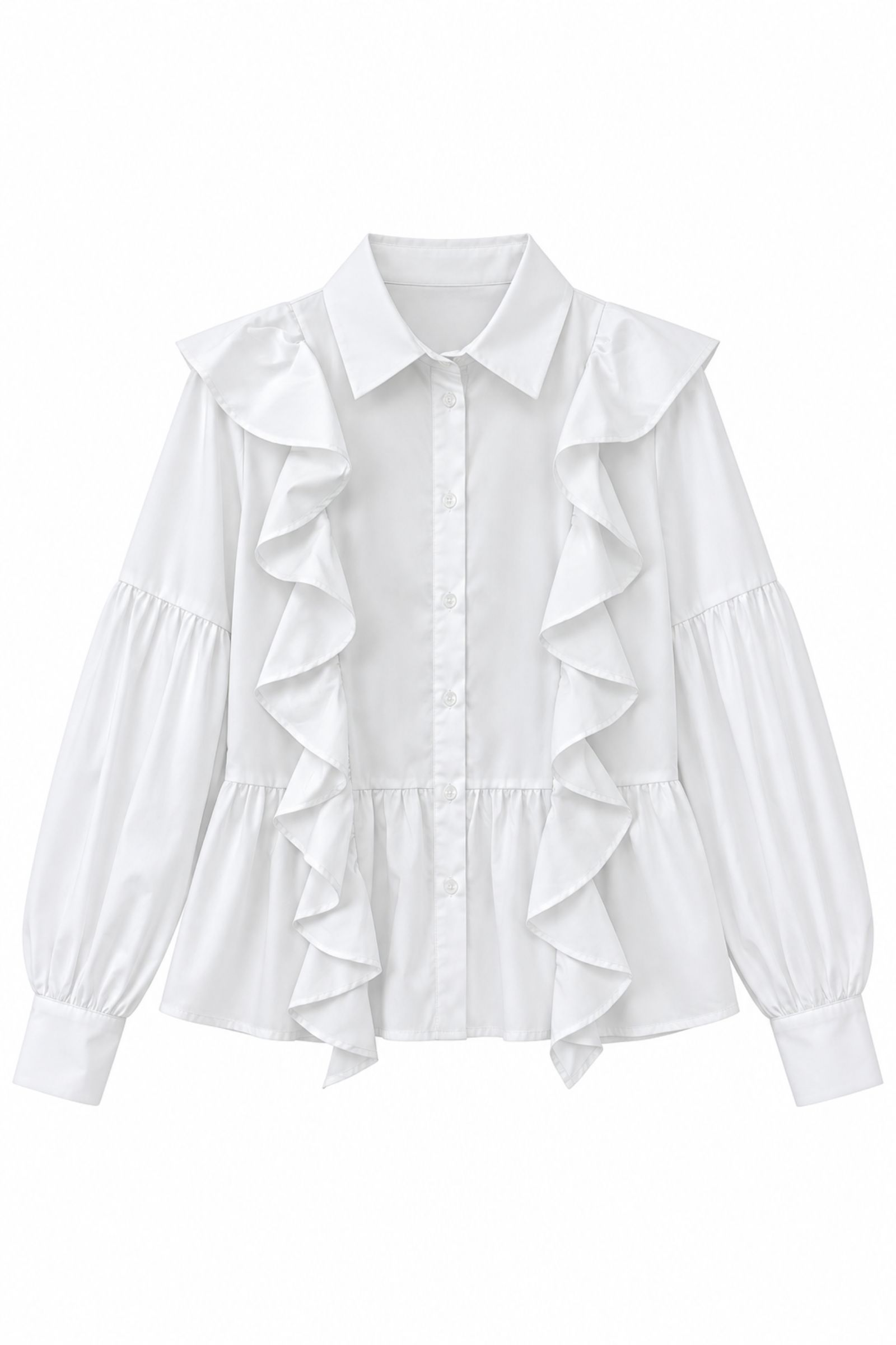 LM61375-06_BIANCO CAMICIA CON ROUCHES E BALZA SUL FONDO - Bianco, M