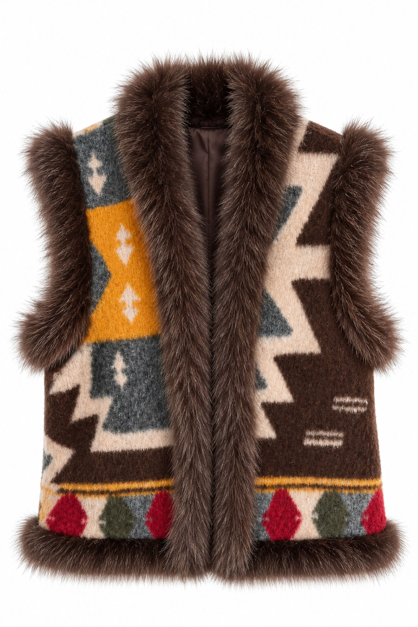 PG0122-06_MORO GILET IN MAGLIA FANTASIA CON BORDI EFFETTO PELLICCIA - Moor, TU