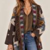 CARDIGAN APERTO CON FRANGE E FANTASIA GEOMETRICA