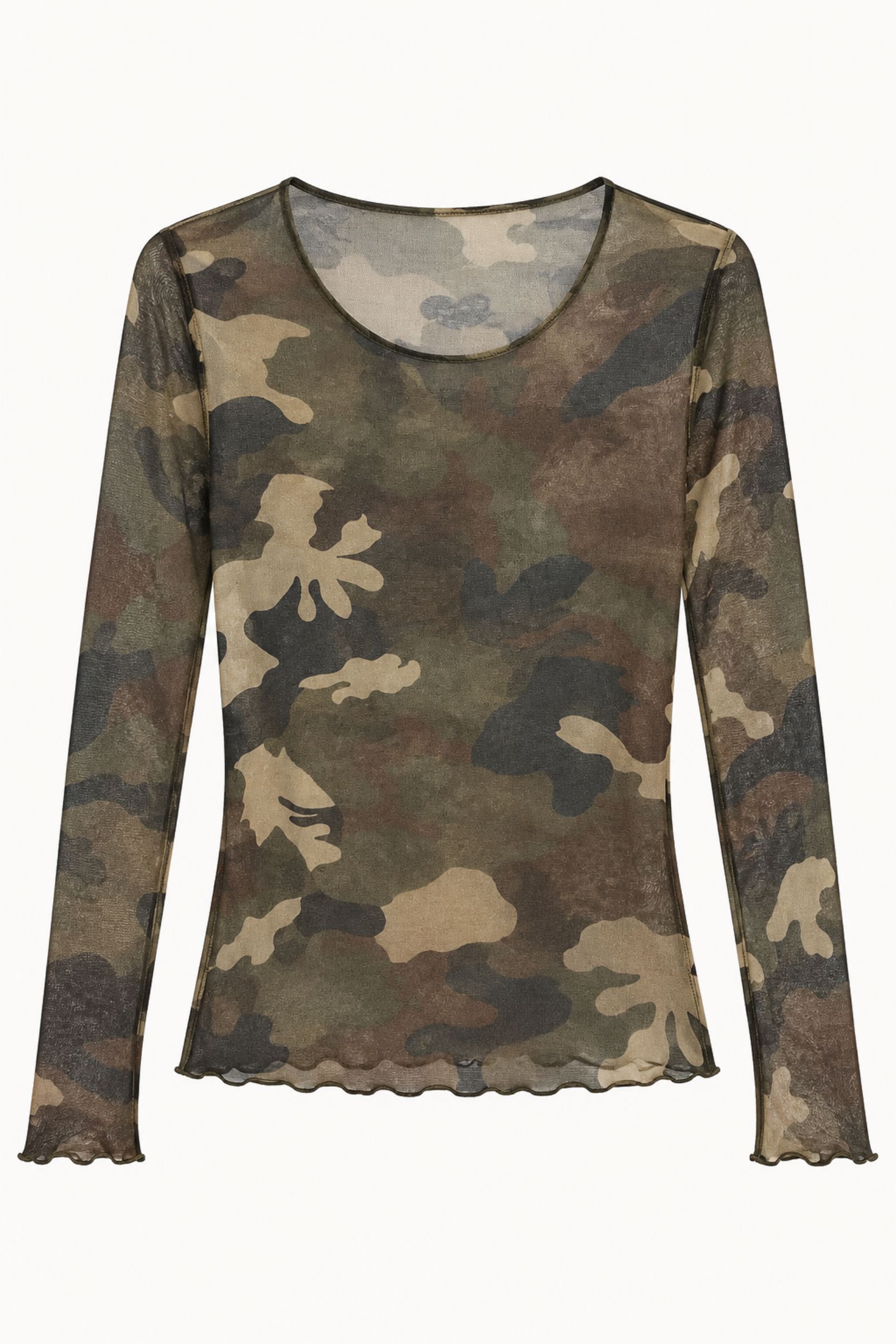 PN0119-06_MILITARE MAGLIA SEMITRASPARENTE CON SCOLLO ROTONDO - Στρατιωτικός, TU