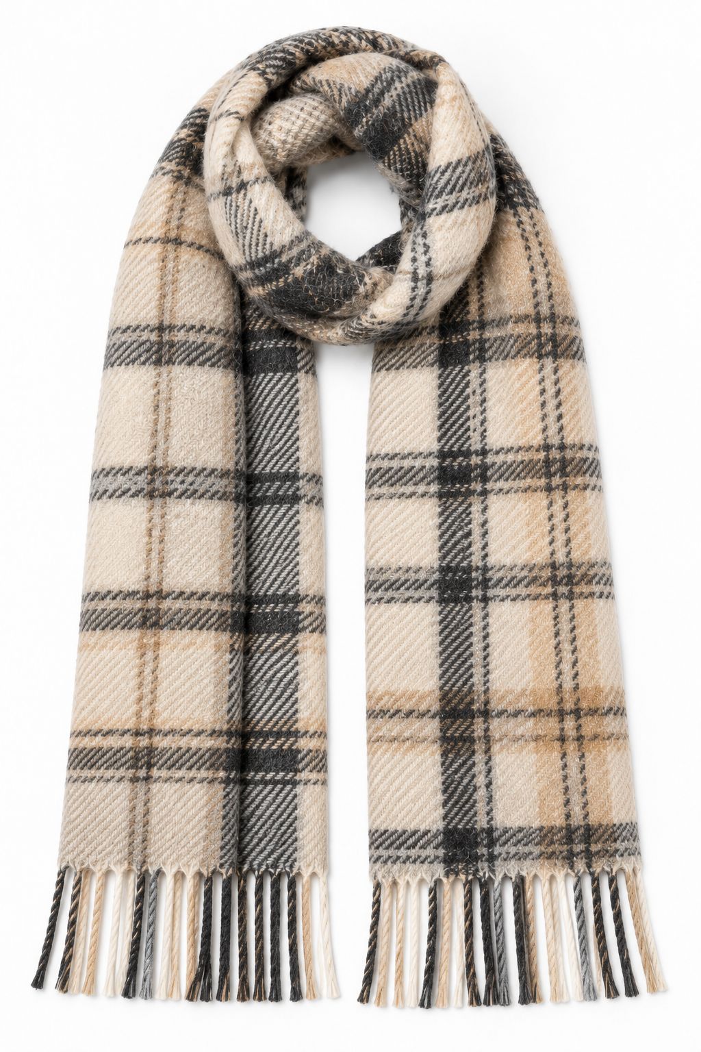 Sciarpa a quadri nei toni neutri SCIARPA MORBIDA A QUADRI CON FRANGE - Beige, TU