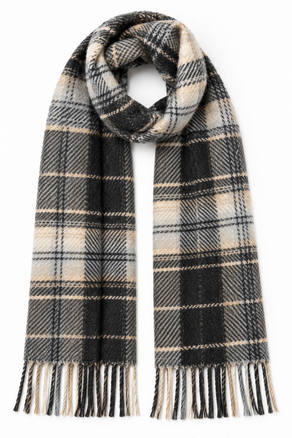 Sciarpa scozzese in lana con frange 银雀 SCIARPA MORBIDA A QUADRI CON FRANGE - Nero, TU