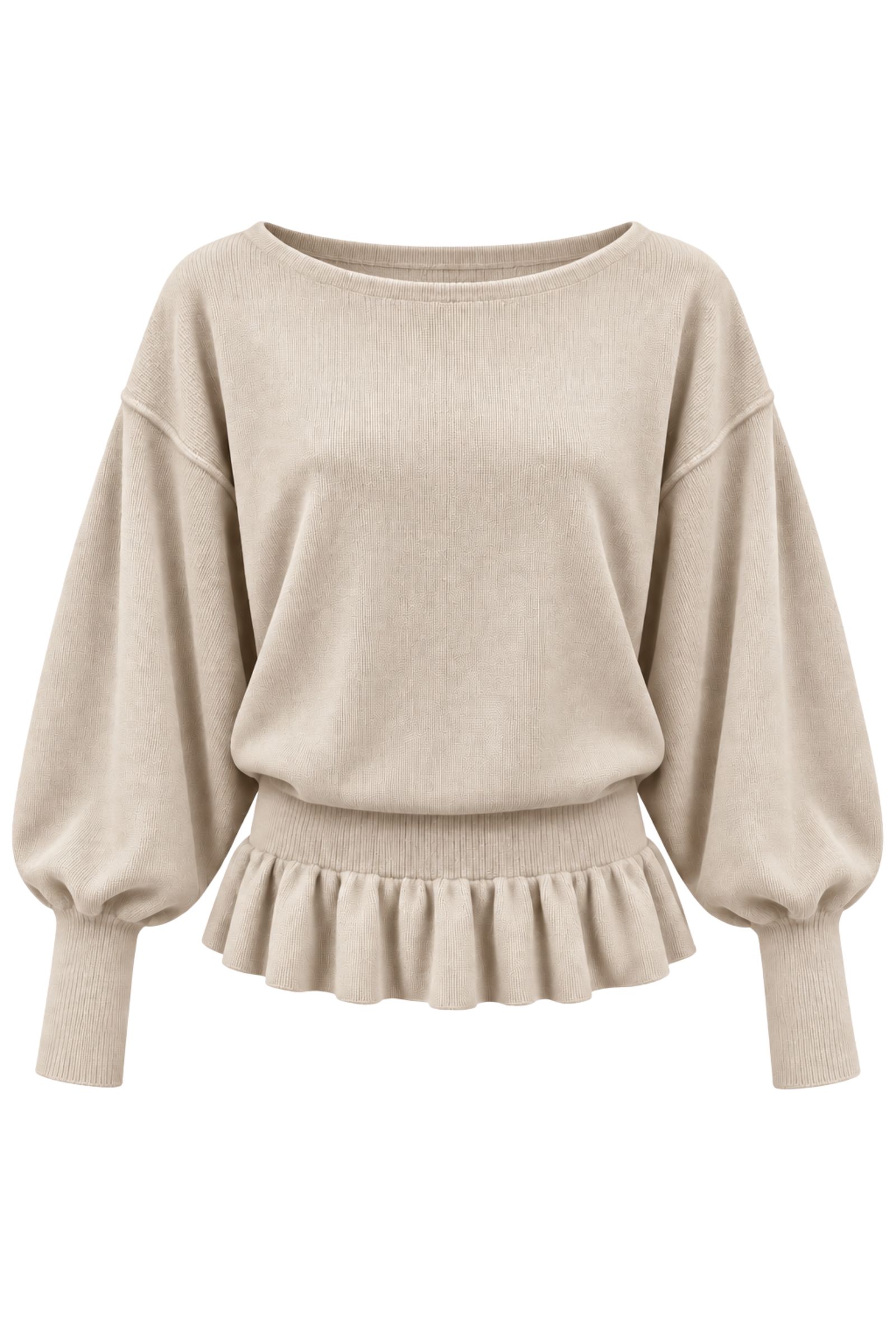 U00050-06_BEIGE MAGLIA GIROCOLLO CON VITA A COSTE E BALZA - Beige, TU