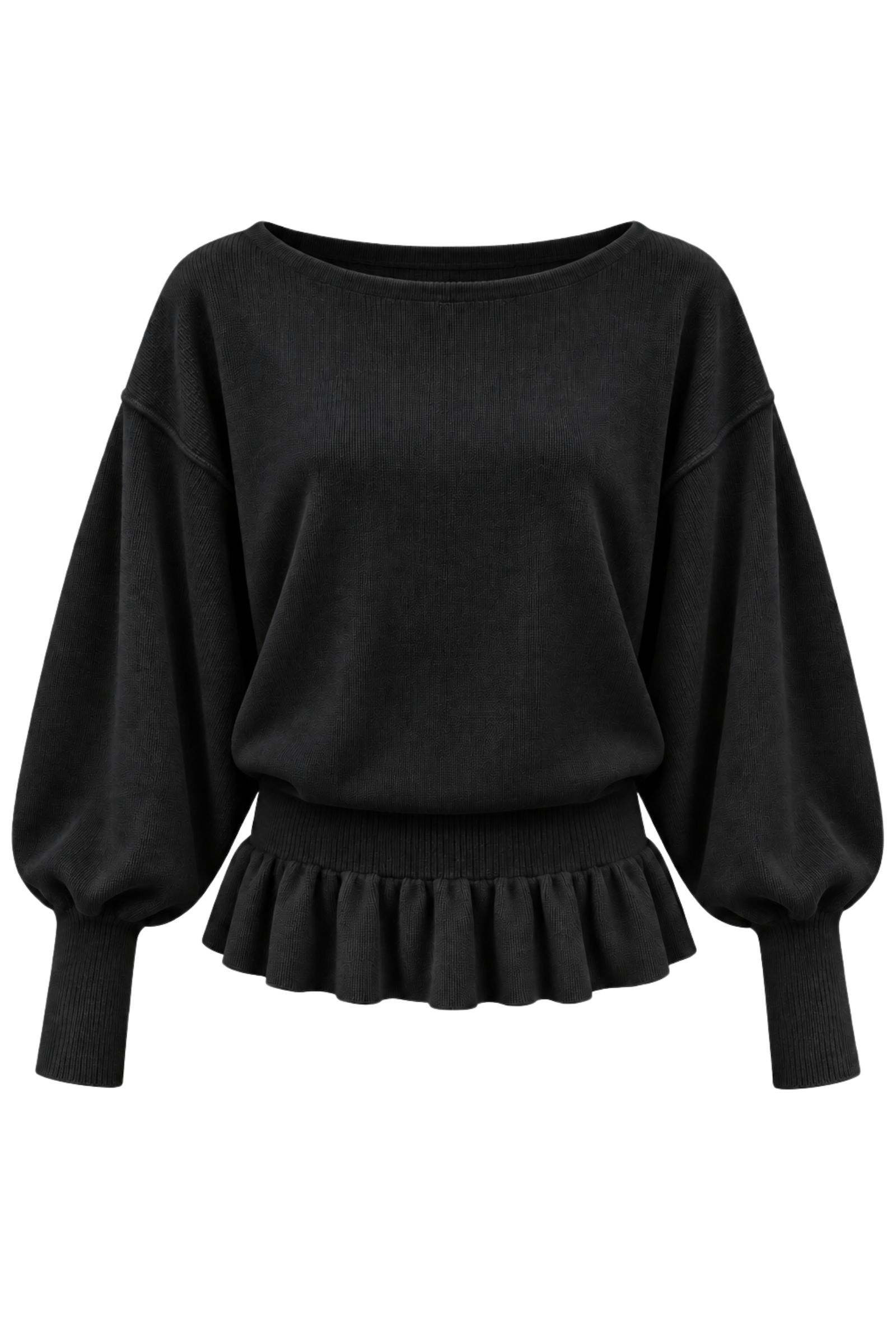 U00050-06_NERO MAGLIA GIROCOLLO CON VITA A COSTE E BALZA - Nero, TU