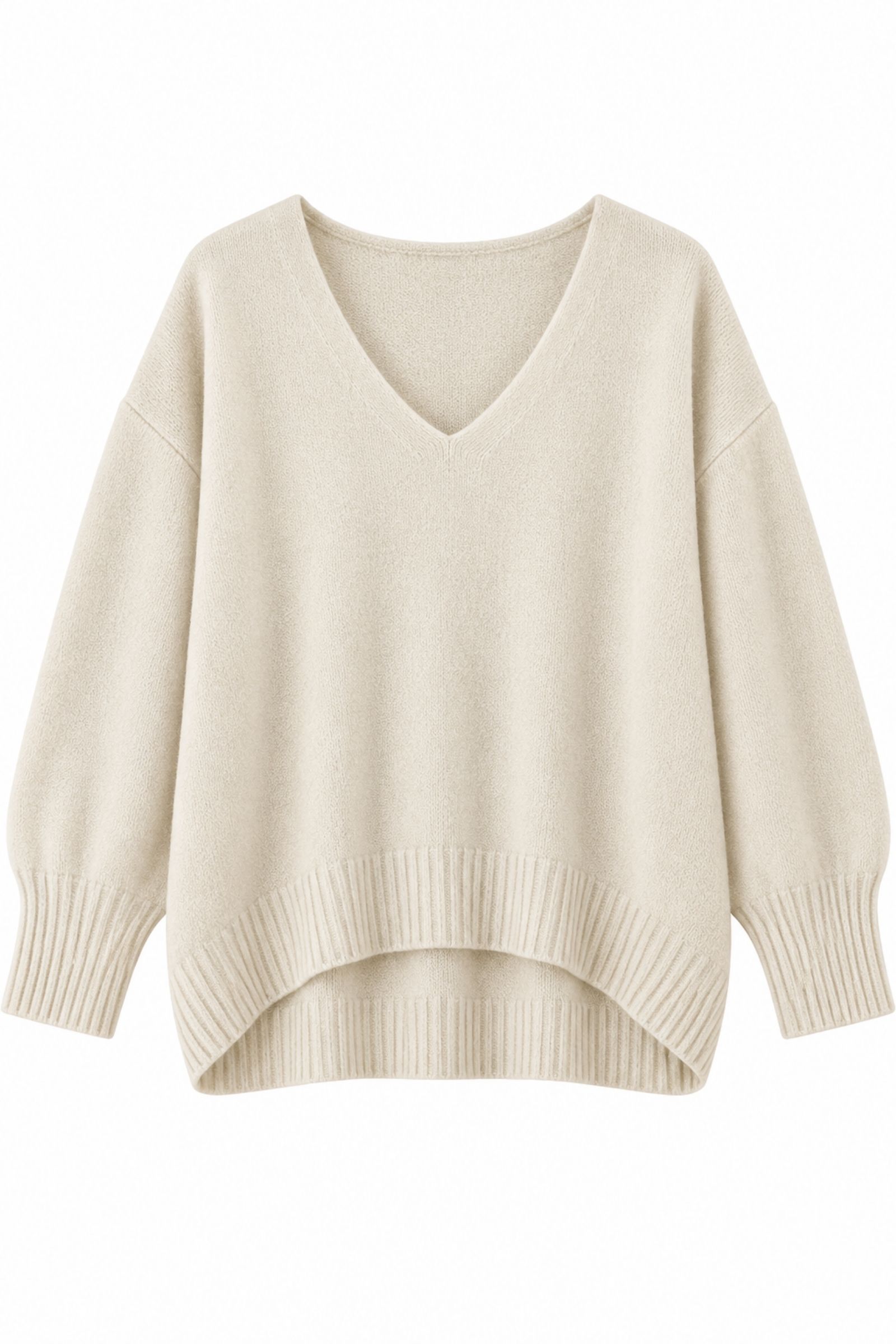 U100079-06_BEIGE MAGLIA OVERSIZE CON SCOLLO A V - Beige, TU