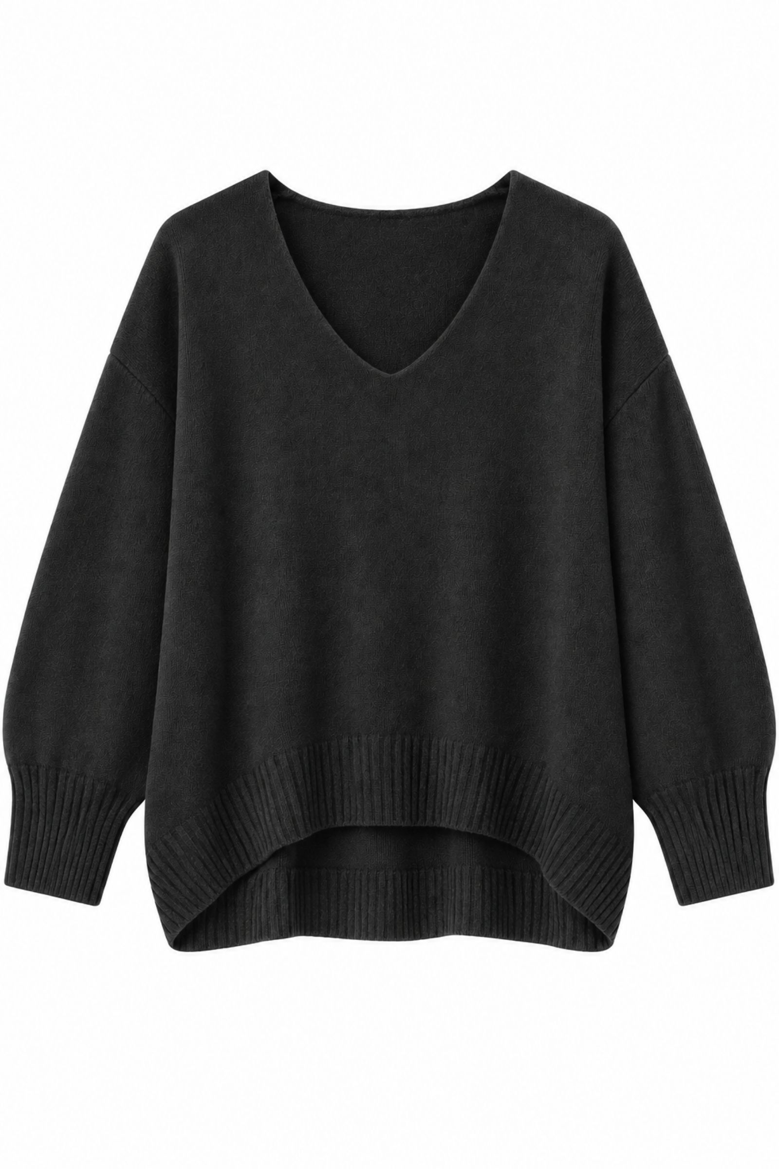 U100079-06_NERO MAGLIA OVERSIZE CON SCOLLO A V - Nero, TU