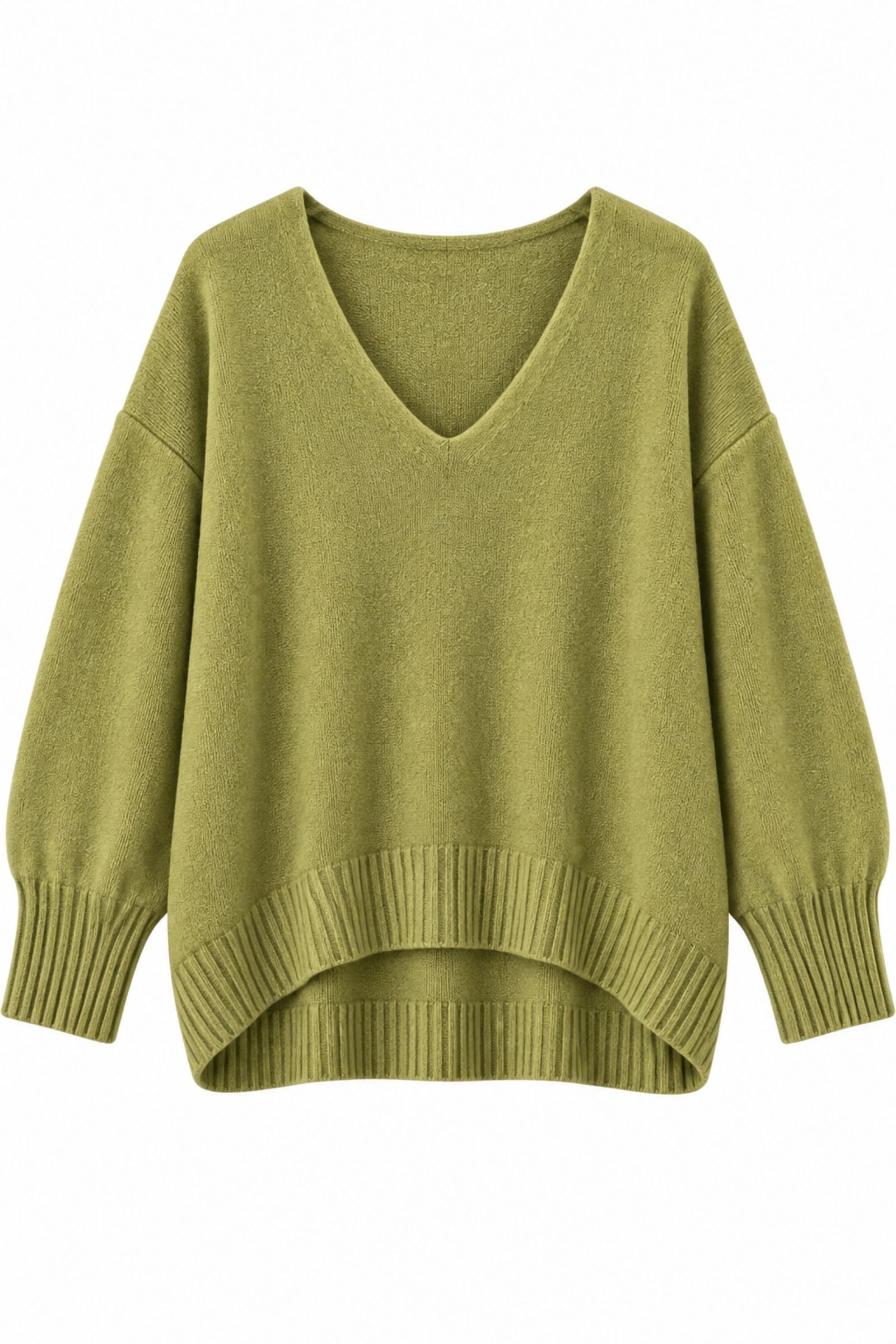 U100079-06_OLIO MAGLIA OVERSIZE CON SCOLLO A V - Olio, TU