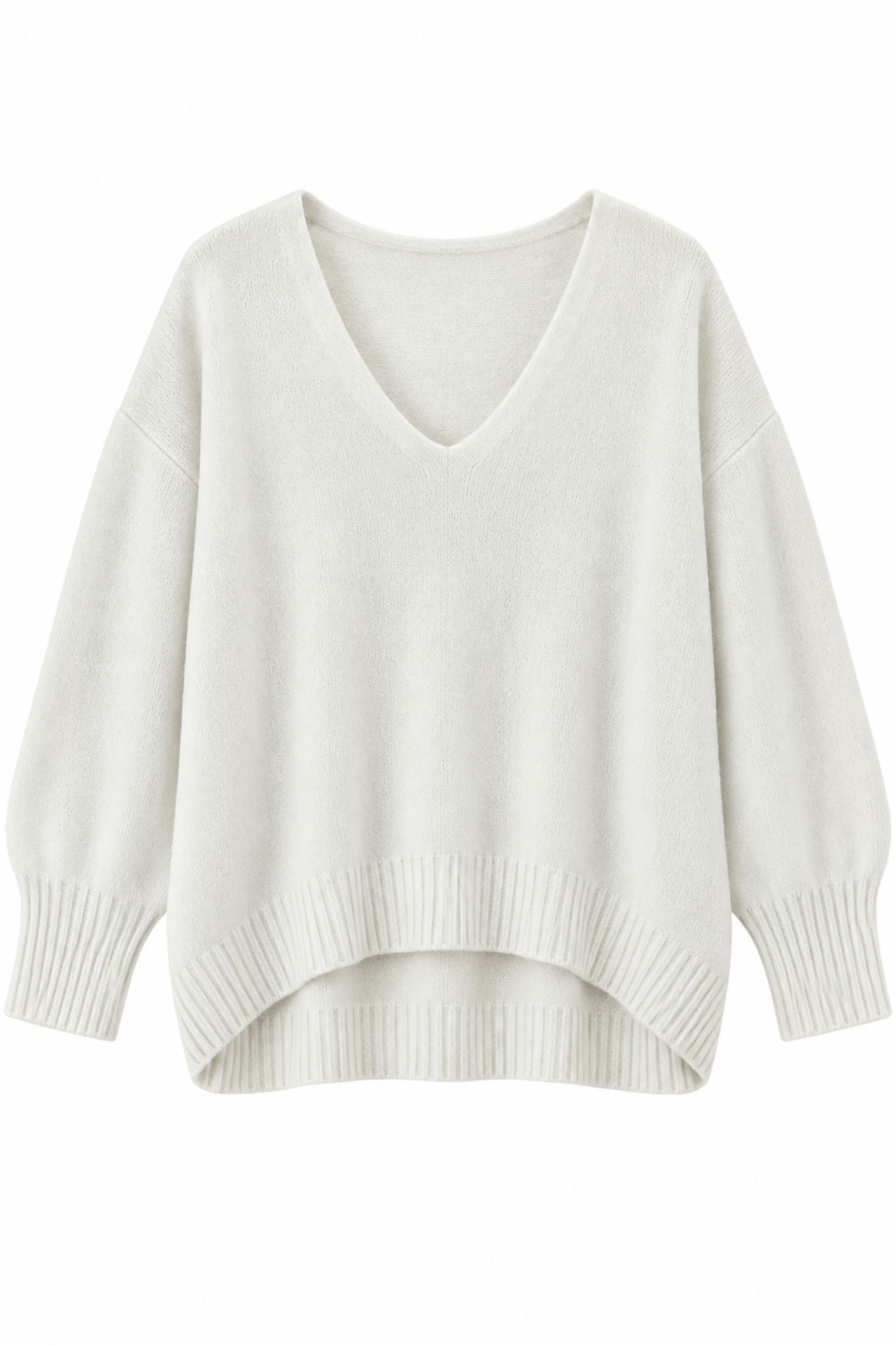 U100079-06_PANNA MAGLIA OVERSIZE CON SCOLLO A V - Panna, TU