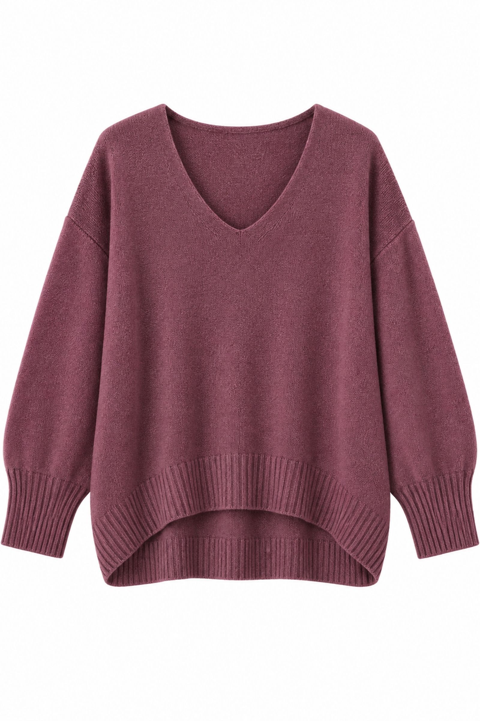 U100079-06_PRUGNA MAGLIA OVERSIZE CON SCOLLO A V - Prugna, TU